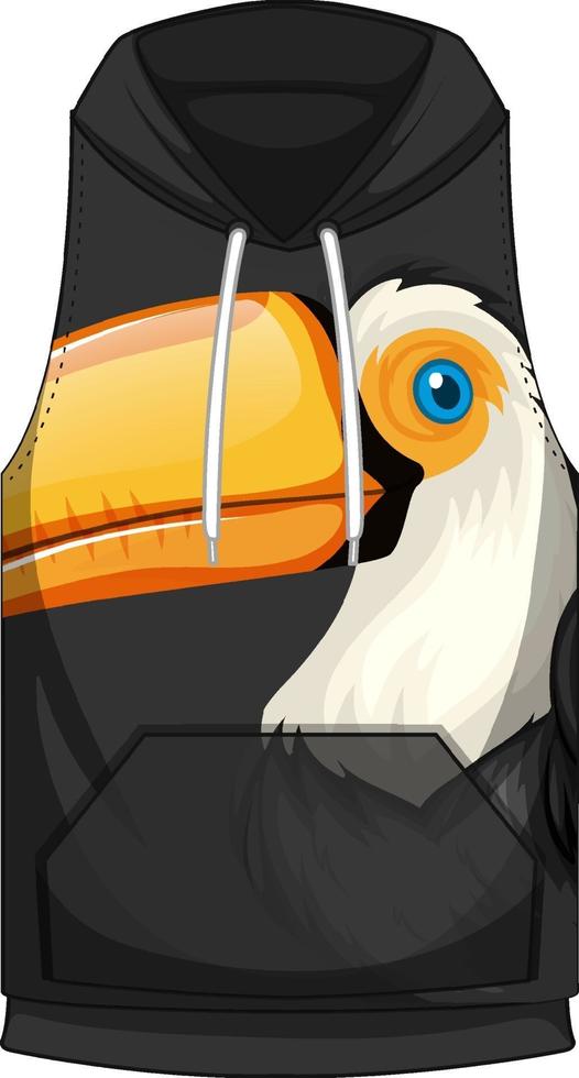 Front of hoodie sleeveless with toucan pattern vector