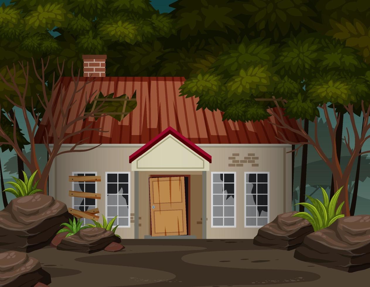 Scene with abandoned house in the dark forest vector