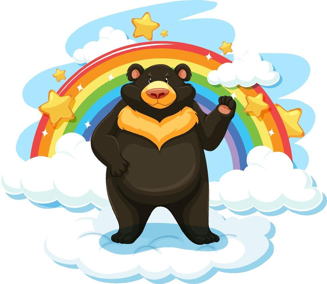 Black bear on the cloud with rainbow vector