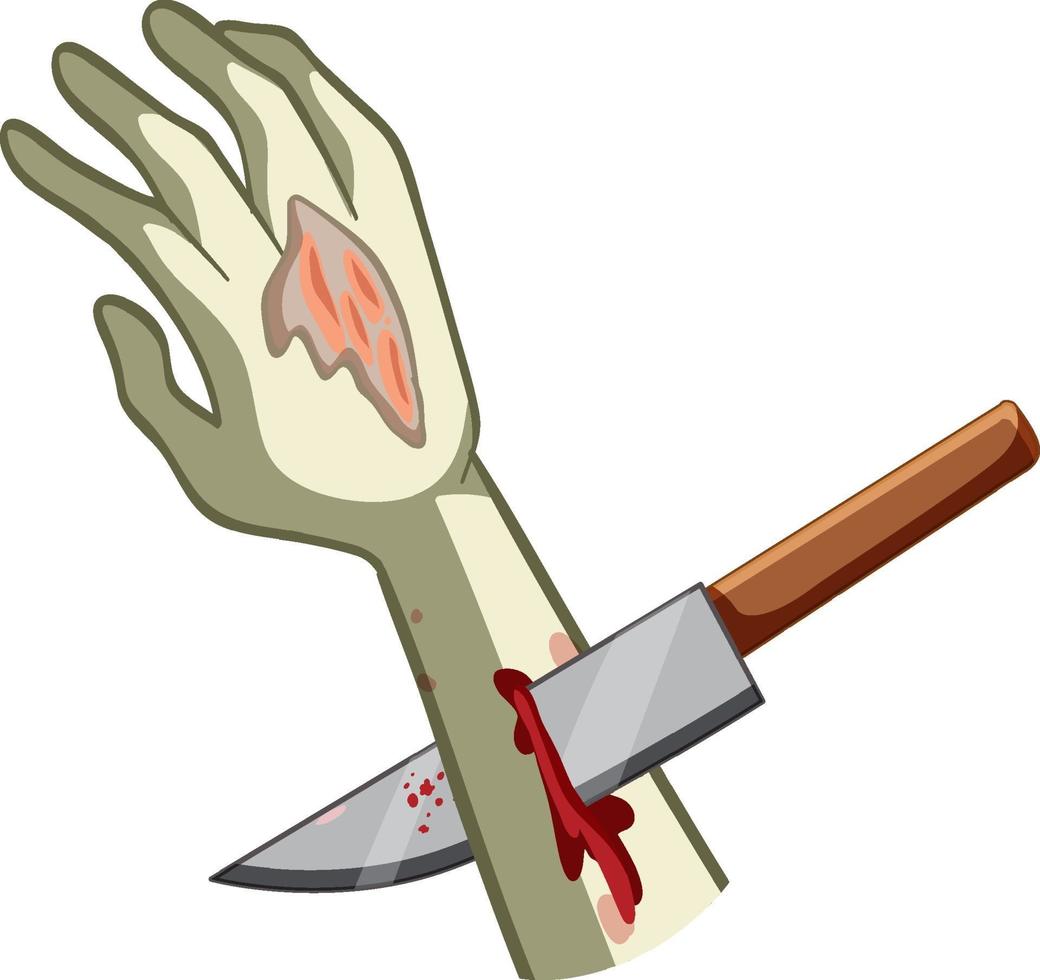 mano de zombie apuñalado con cuchillo vector
