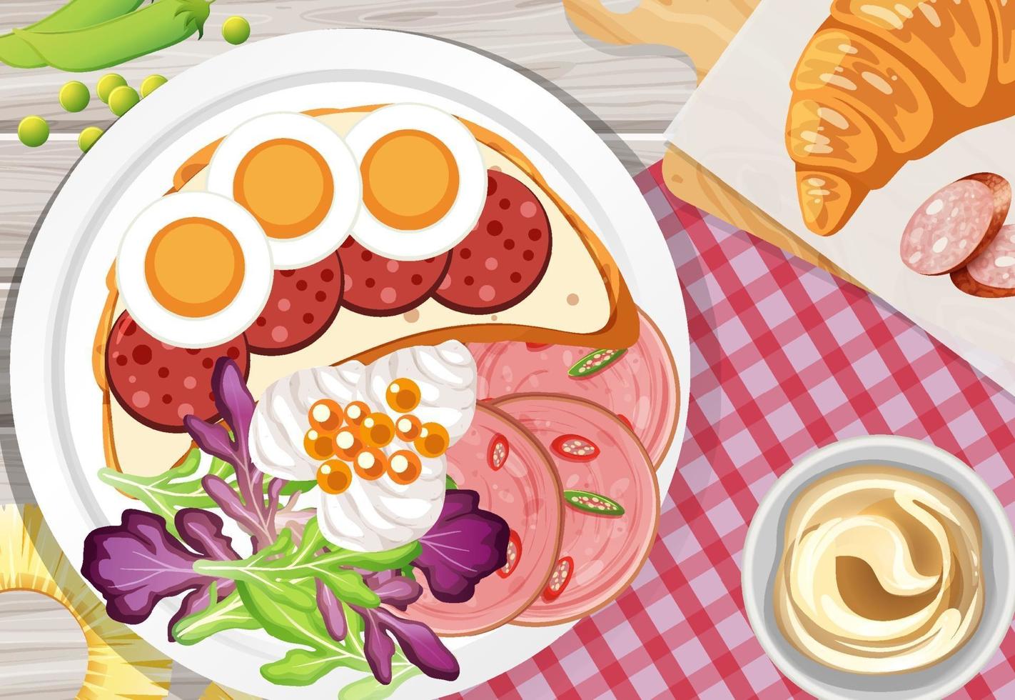 Healthy breakfast set on the table vector