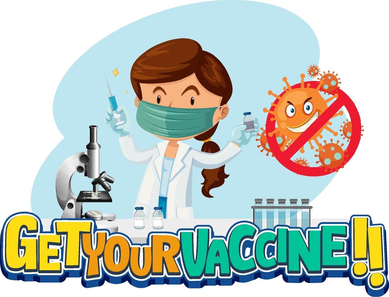 Get Your Vaccine font banner with a doctor wears medical mask vector