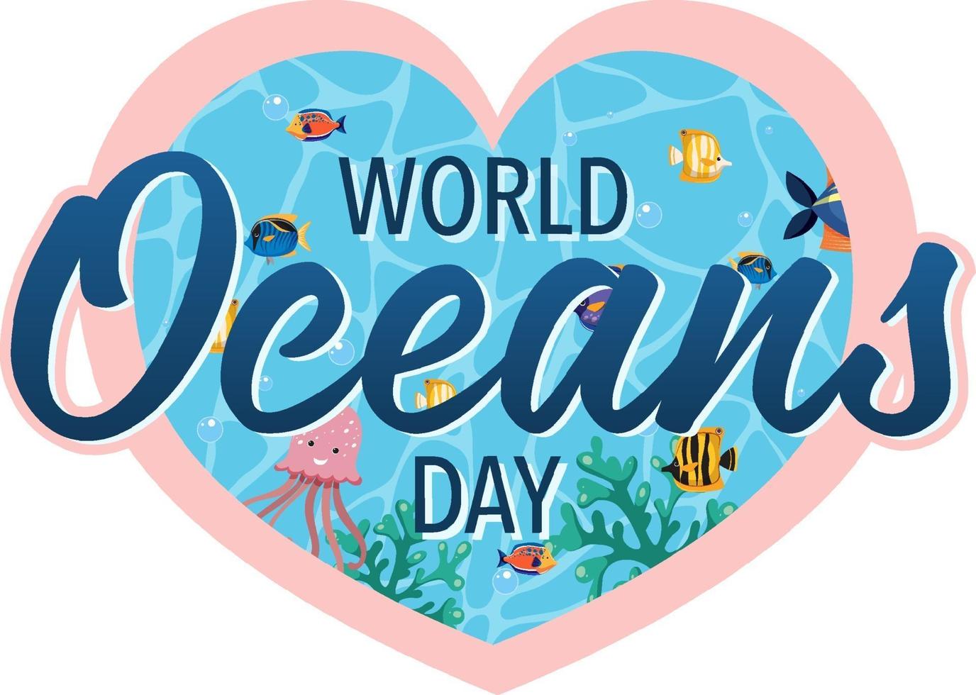 World Ocean Day banner with many different sea animals vector
