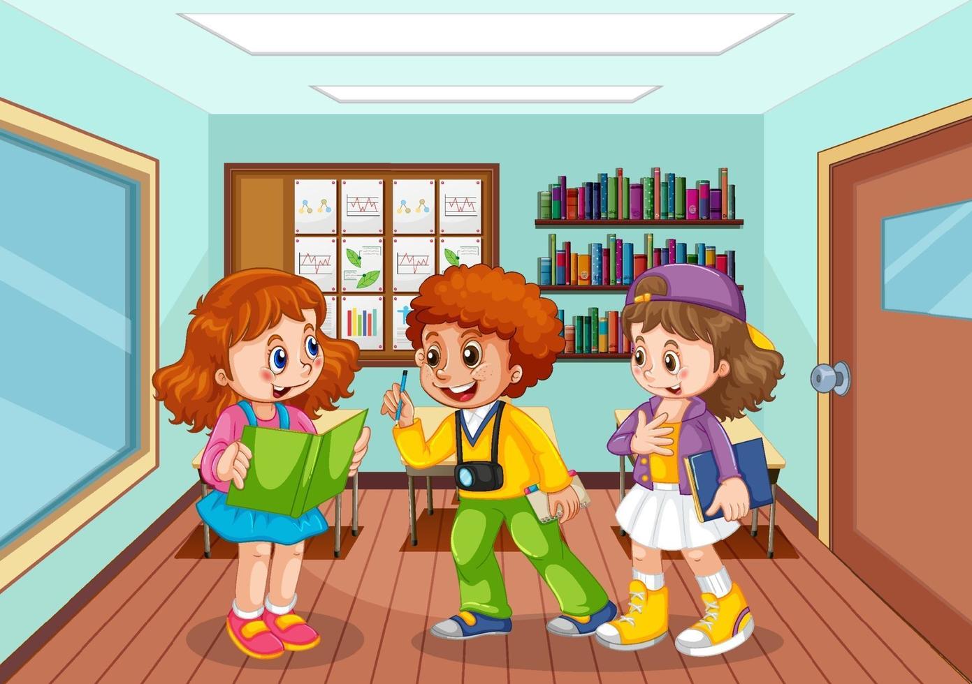 Students talking together in the classroom vector