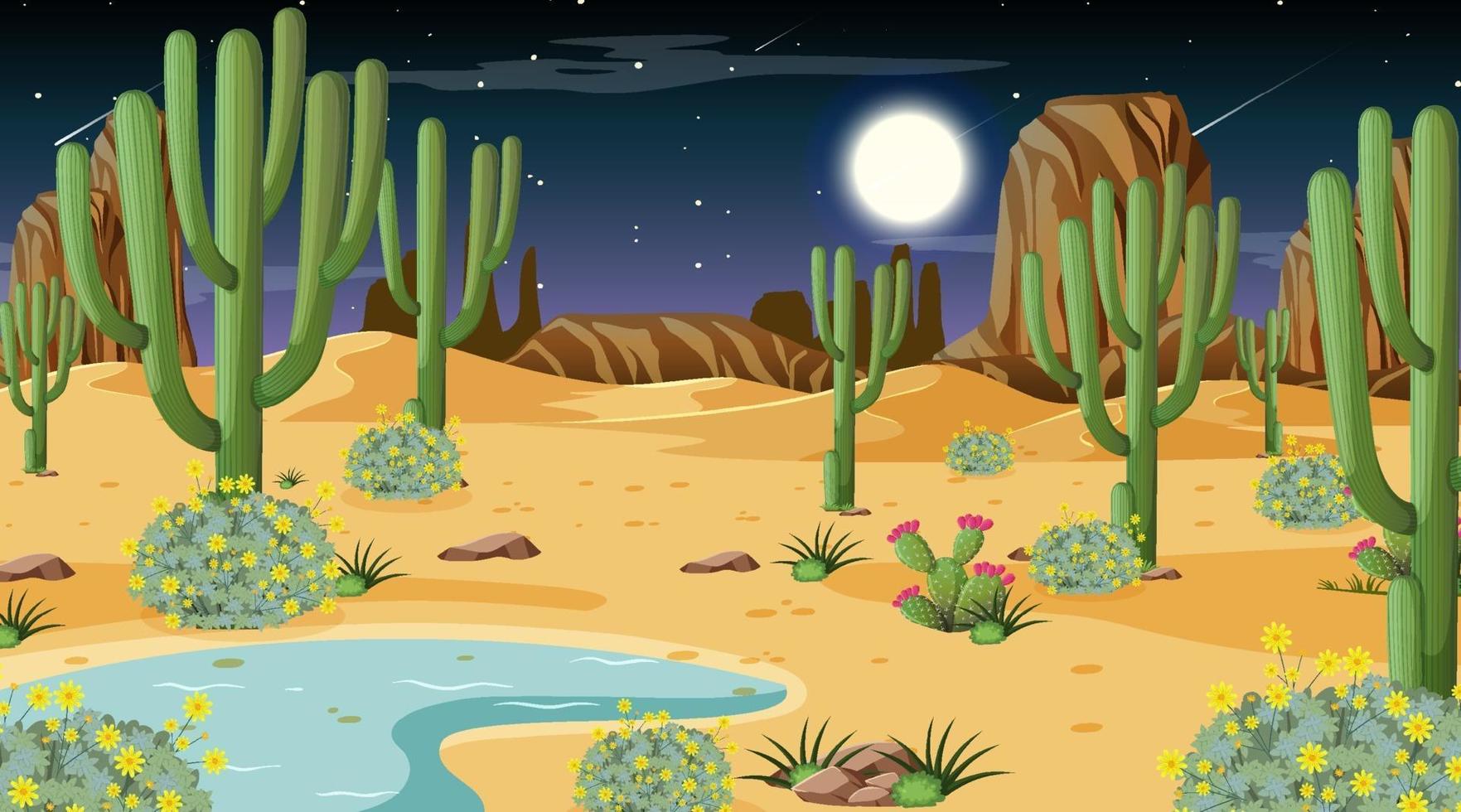 paisaje de bosque desértico en la escena nocturna vector