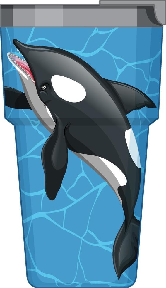 A blue thermos flask with orca whale pattern vector