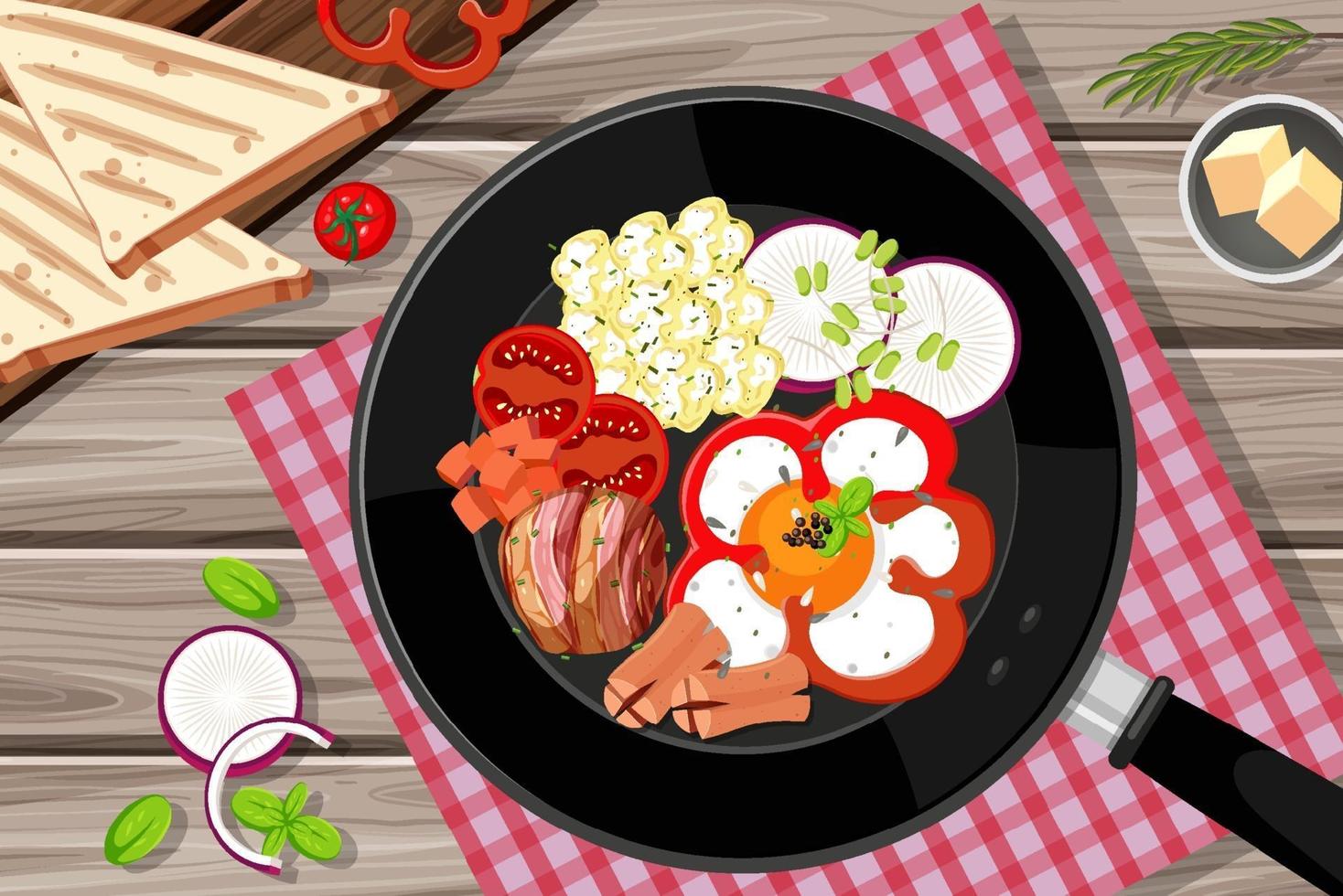 Breakfast set in the pan isolated vector