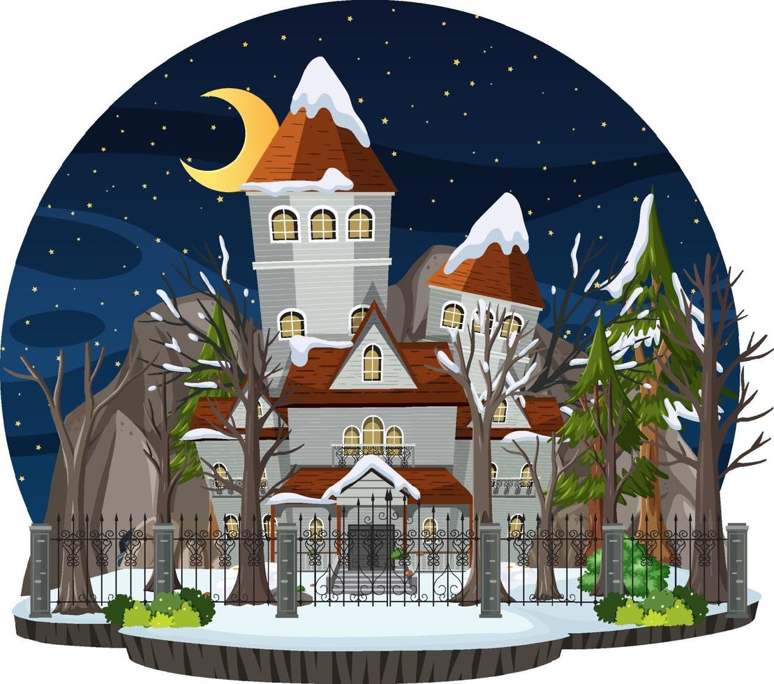 Haunted house at night scene vector