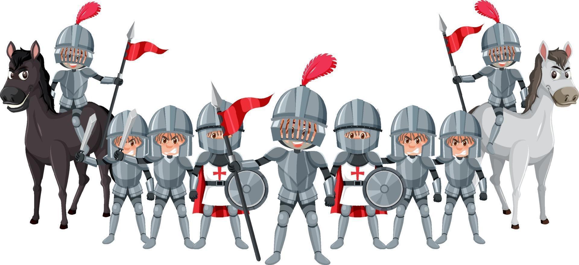 A group of medieval knights on white background vector