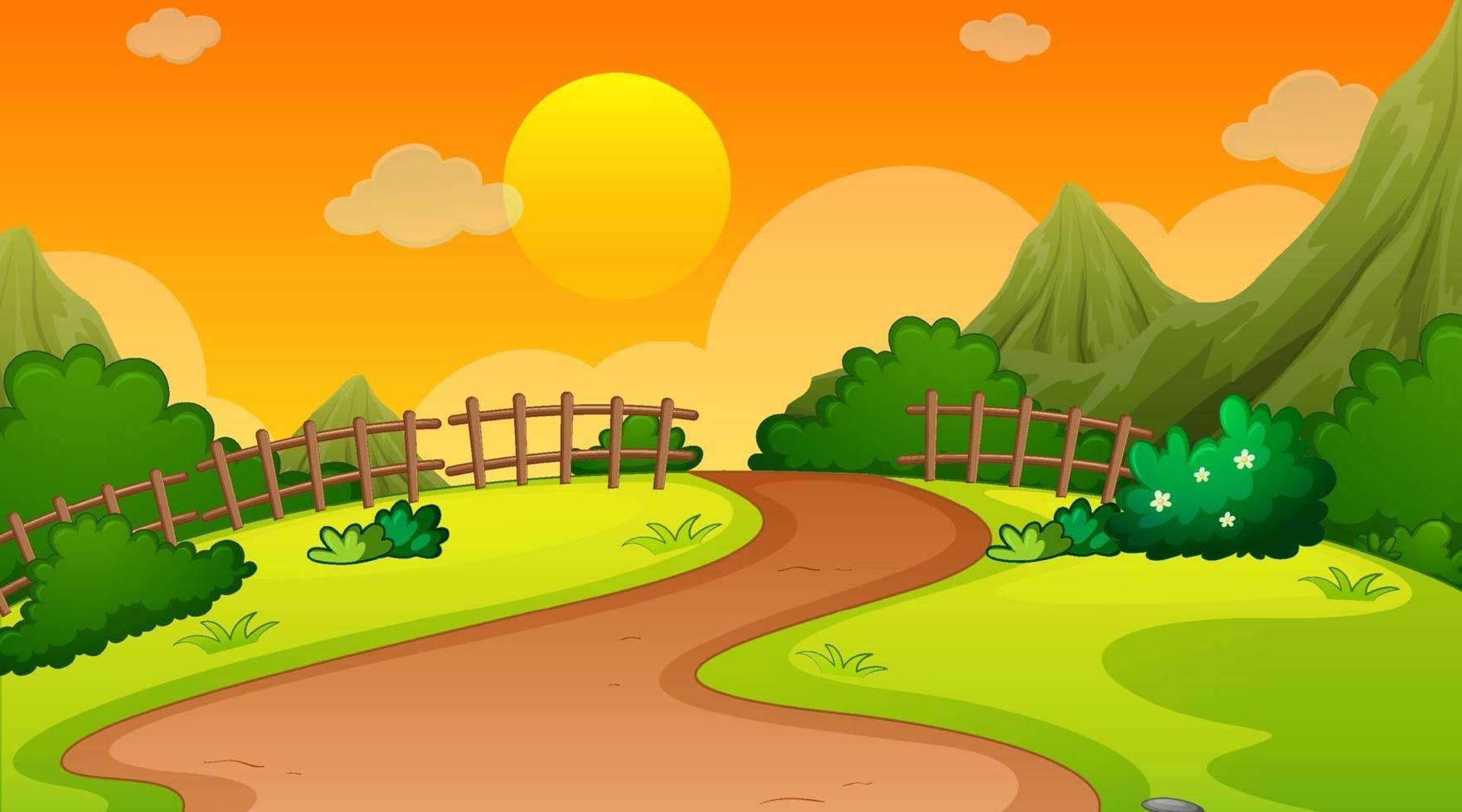 Escena de paisaje en blanco del parque natural al atardecer vector