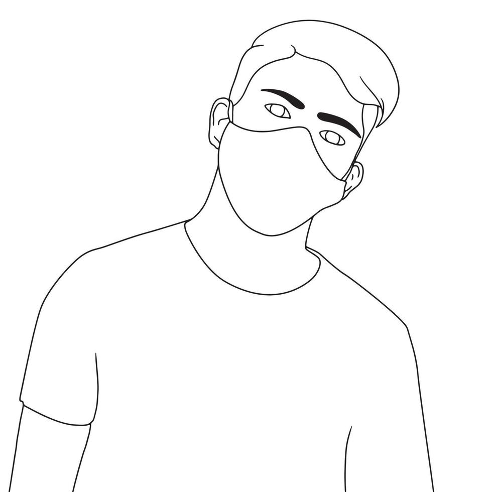 coloring pages- Hand drawn illustrations of people in mask, vector