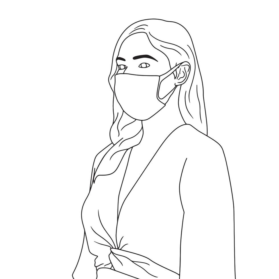 Coloring Pages - Hand drawn illustrations of people in mask, vector