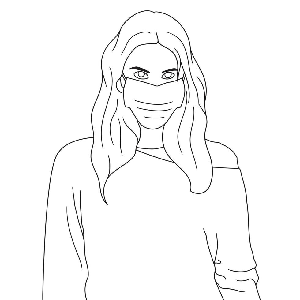 Coloring Pages - illustration of people with mask, flat Vector