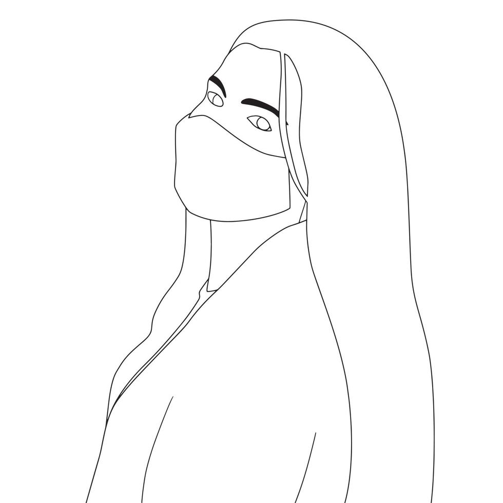 coloring pages - people with mask character illustrations vector