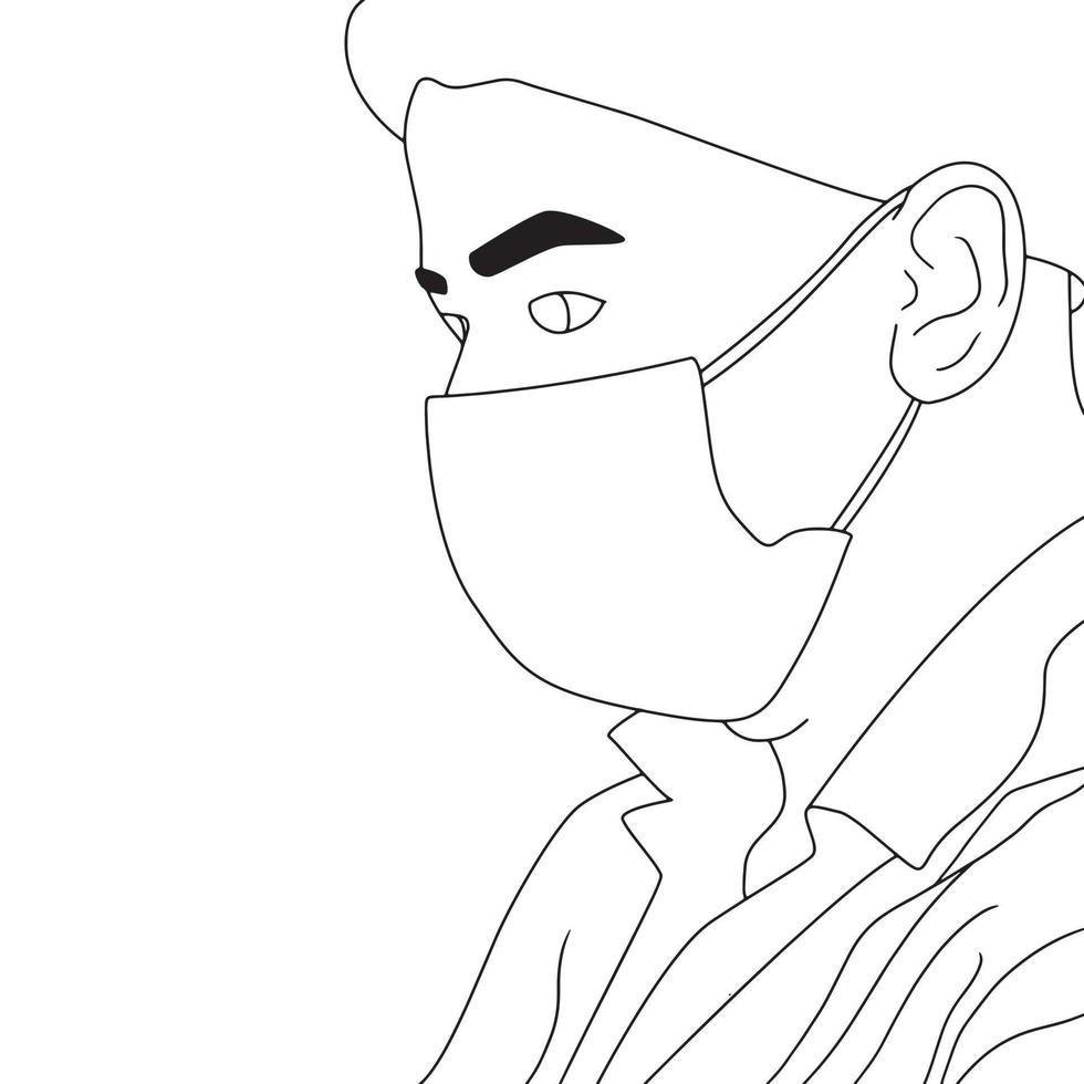 Coloring Pages Illustration of people with mask on white background vector