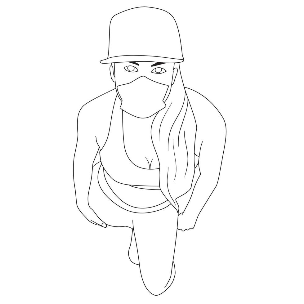 coloring pages - people with mask character illustrations vector