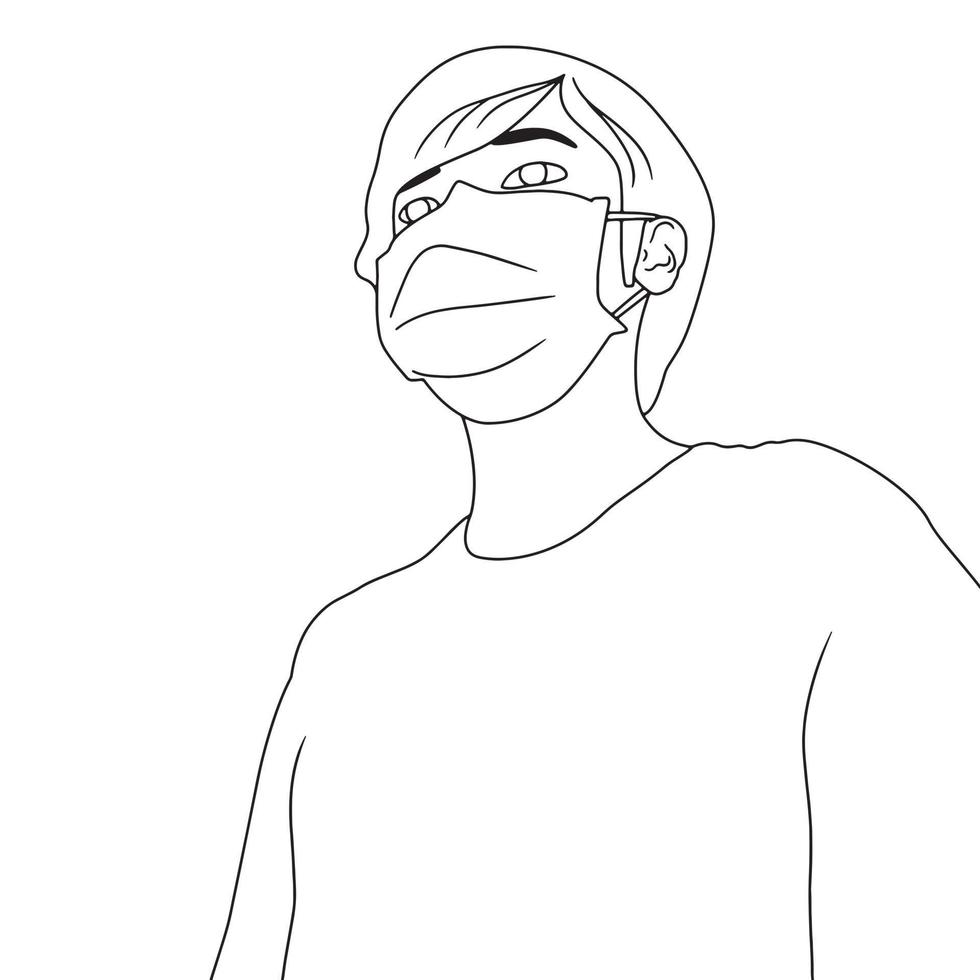 Coloring Pages - people with mask character illustrations. vector