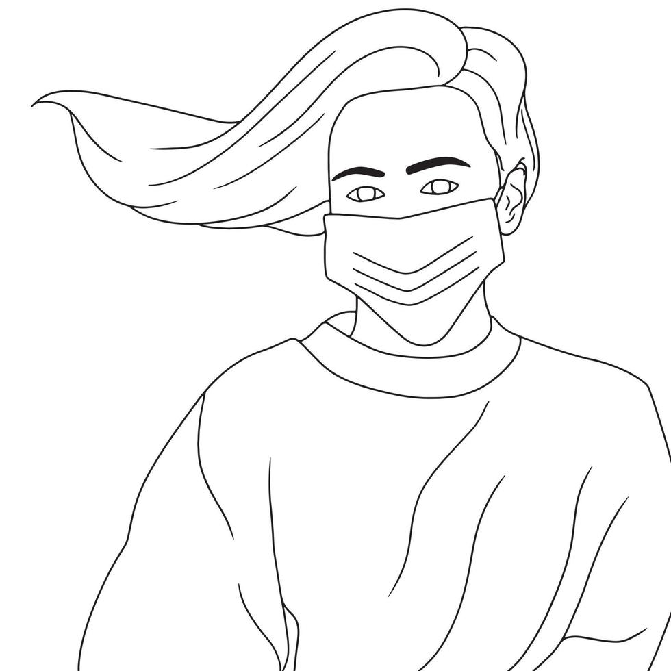 Coloring Pages illustration of people with mask, flat Vector