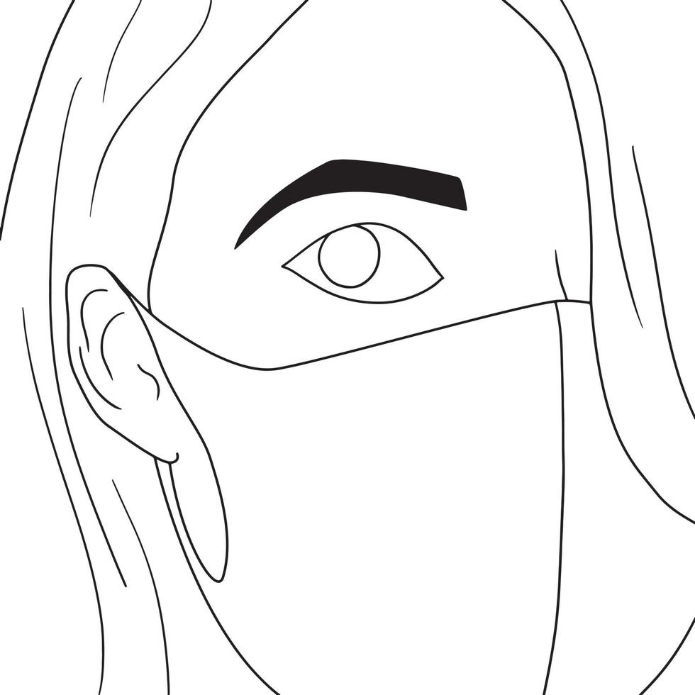 Coloring pages - Illustration of People in mask, Vector illustration