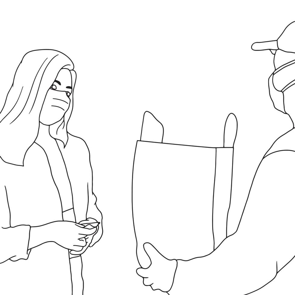Coloring pages - illustration of people with mask, flat Vector