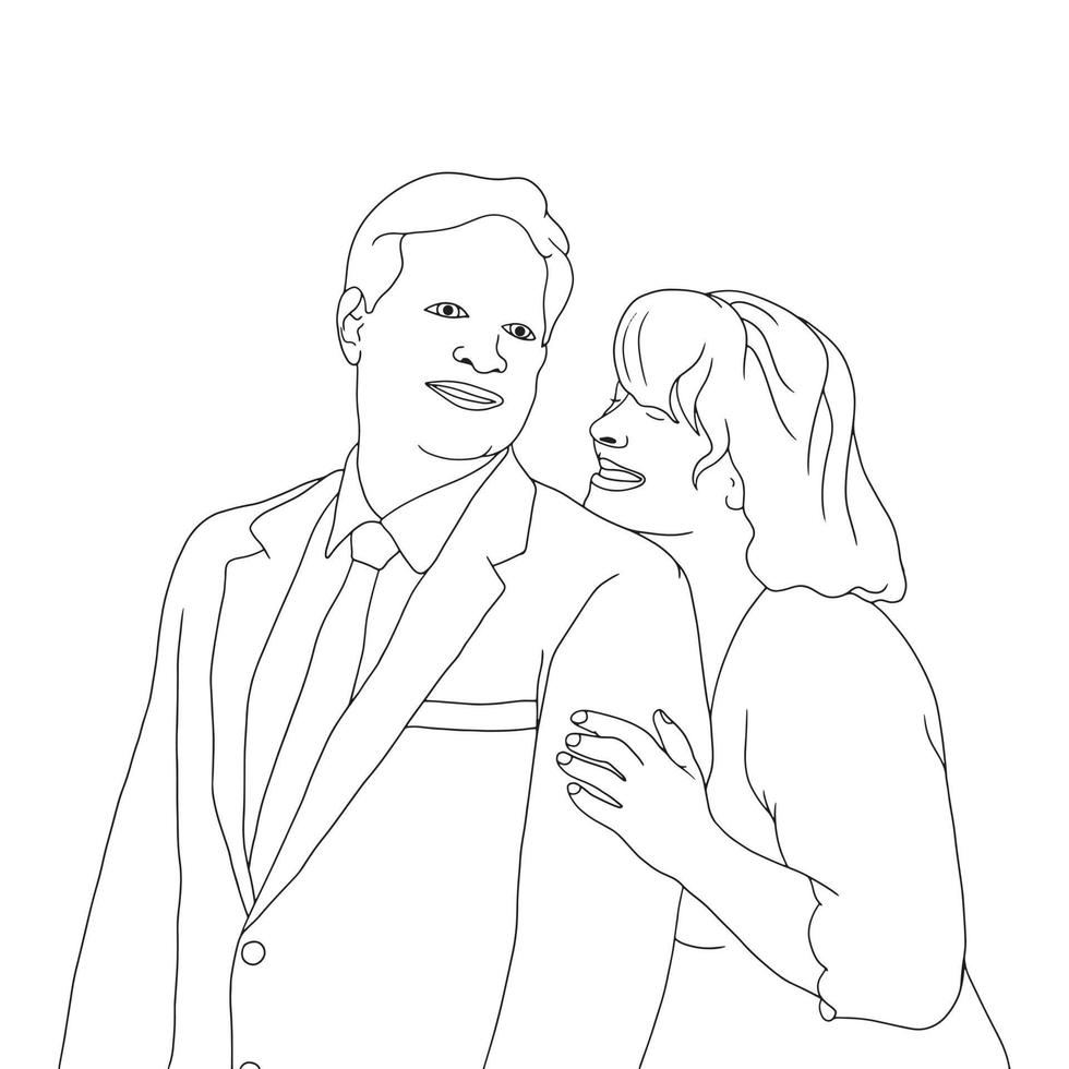 coloring pages - a couple having a great time, wife hugs husband, vector
