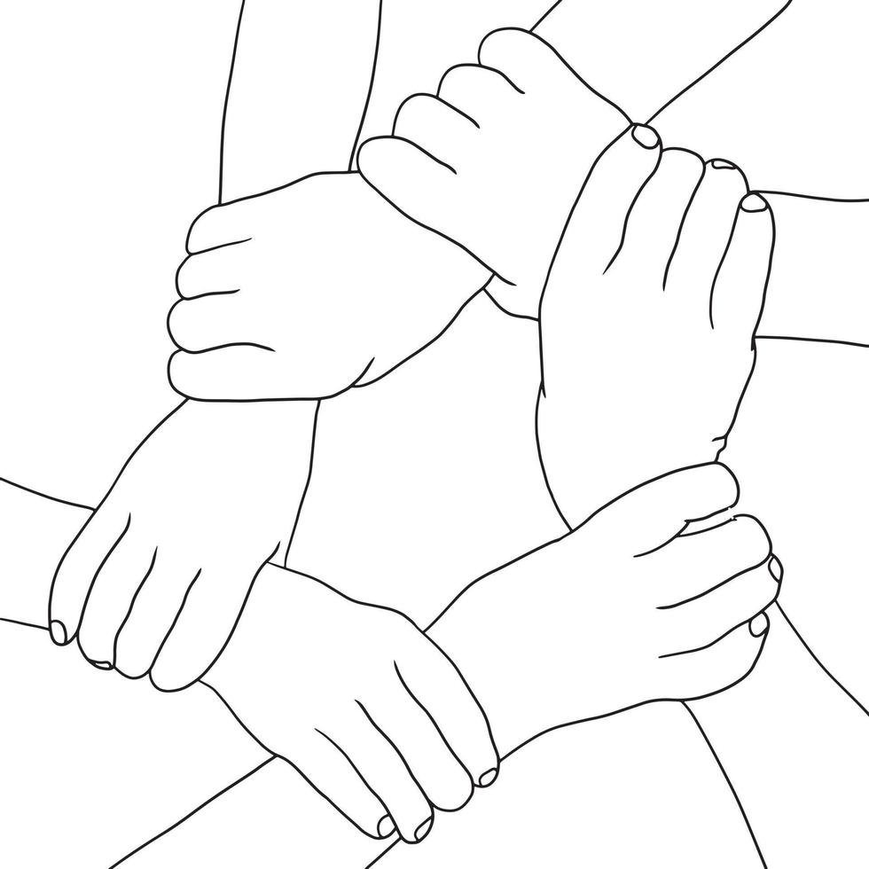 páginas para colorear - gesto de trabajo en equipo de la mano, gesto de trabajo en equipo, vector