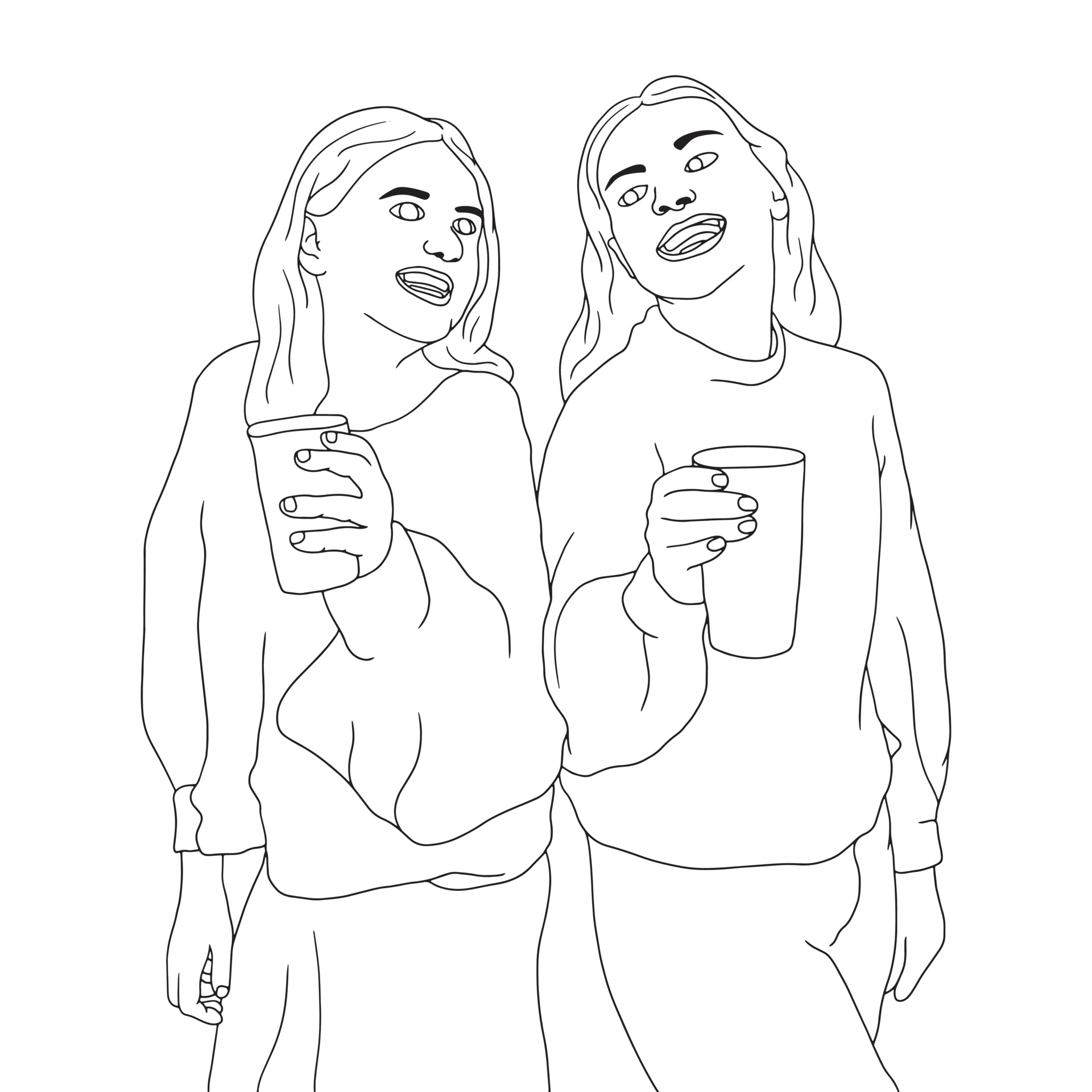 Coloring Pages - two teen girls having a cold drink 3333190 ...