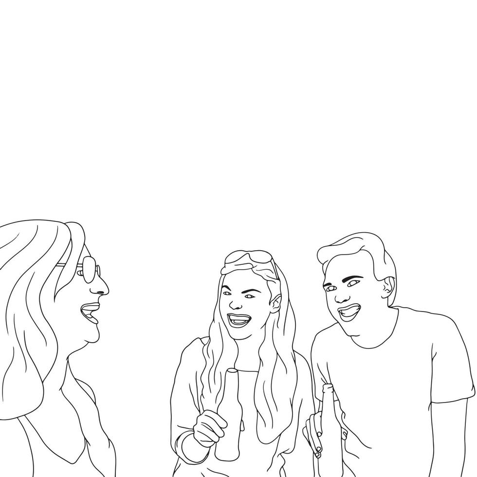 Coloring Pages - a group of friends having outdoor fun, friends time vector