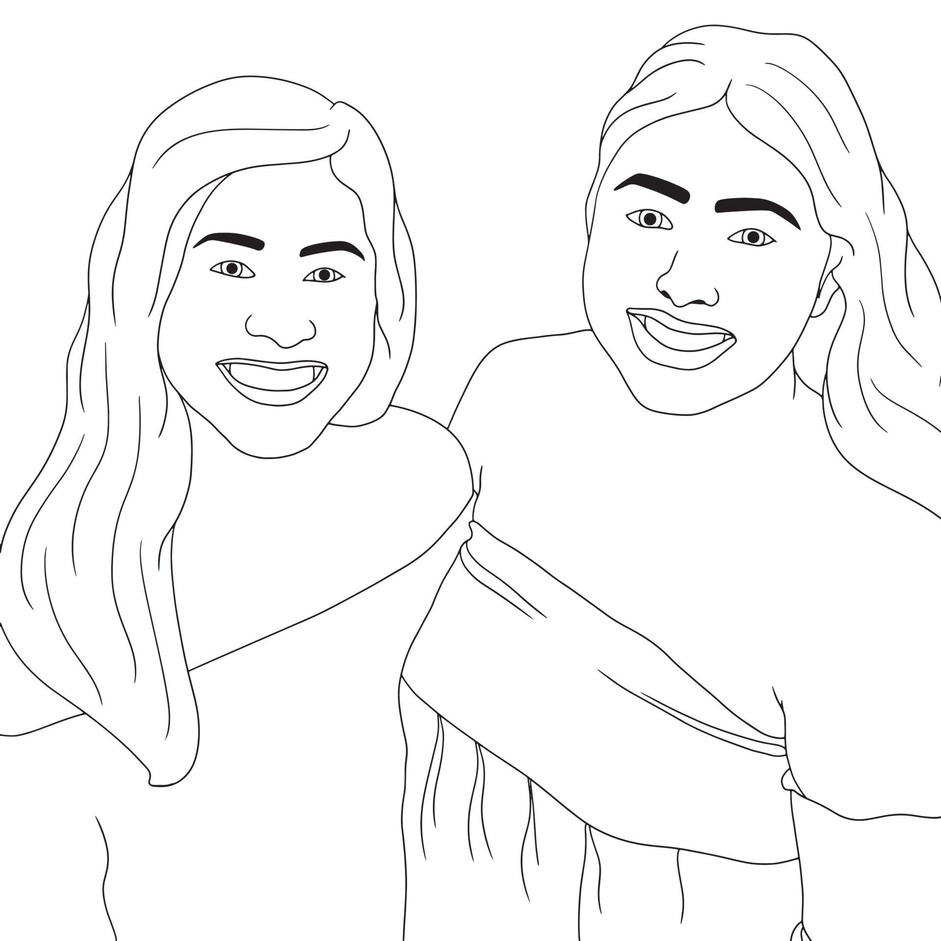 coloring pages two girls with happy expressions 3333198 Vector Art at
