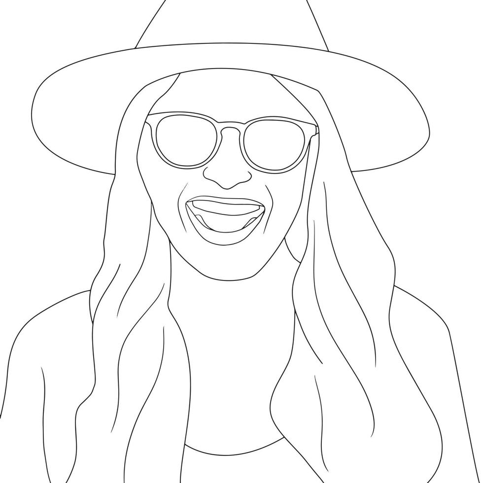 páginas para colorear - ilustración de mujer feliz sobre fondo aislado vector