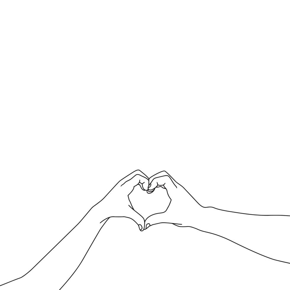 páginas para colorear - una pareja haciendo corazón con la mano - ilustración plana vector