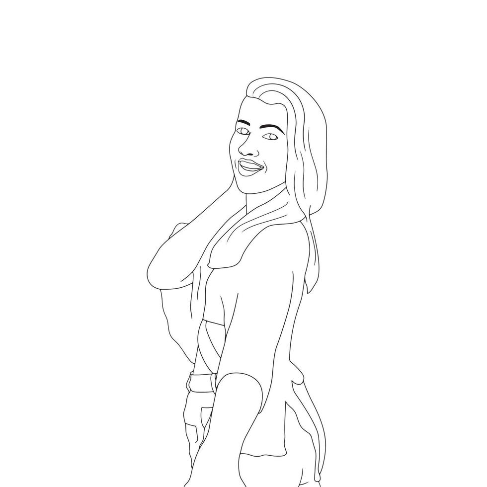 Coloring Pages - Happy woman illustration on isolated background. vector