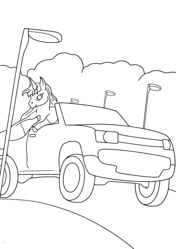 Coloring Pages - cute animals with car illustration for childrens. vector