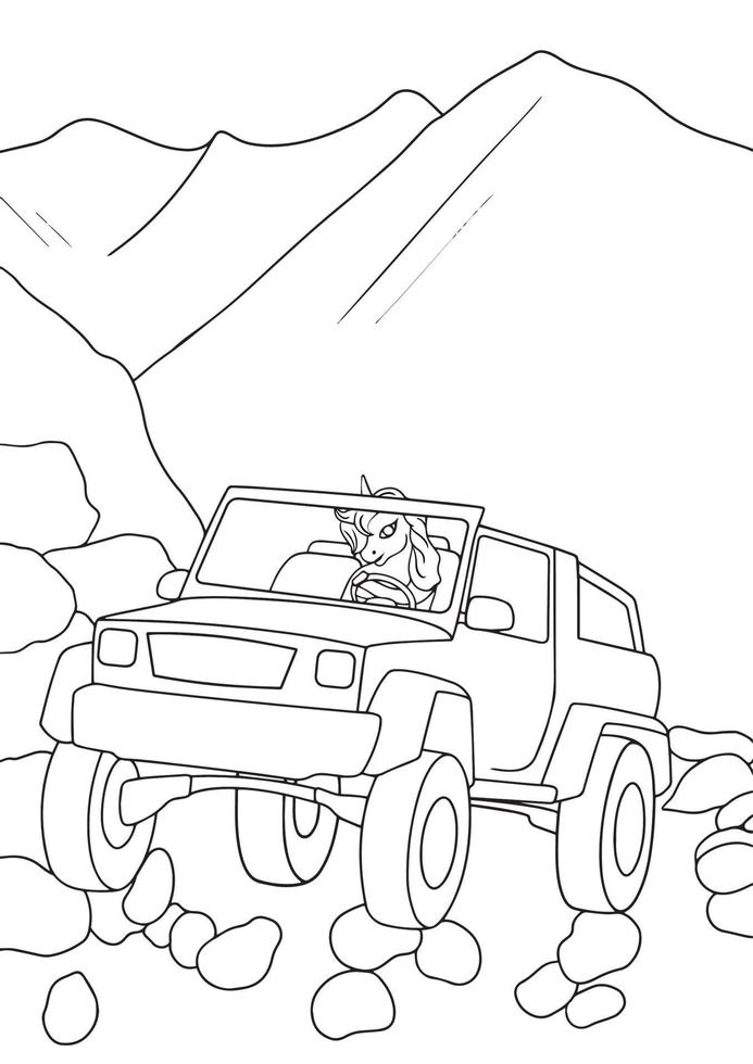 Coloring Pages - cute animals with car illustration for childrens. vector