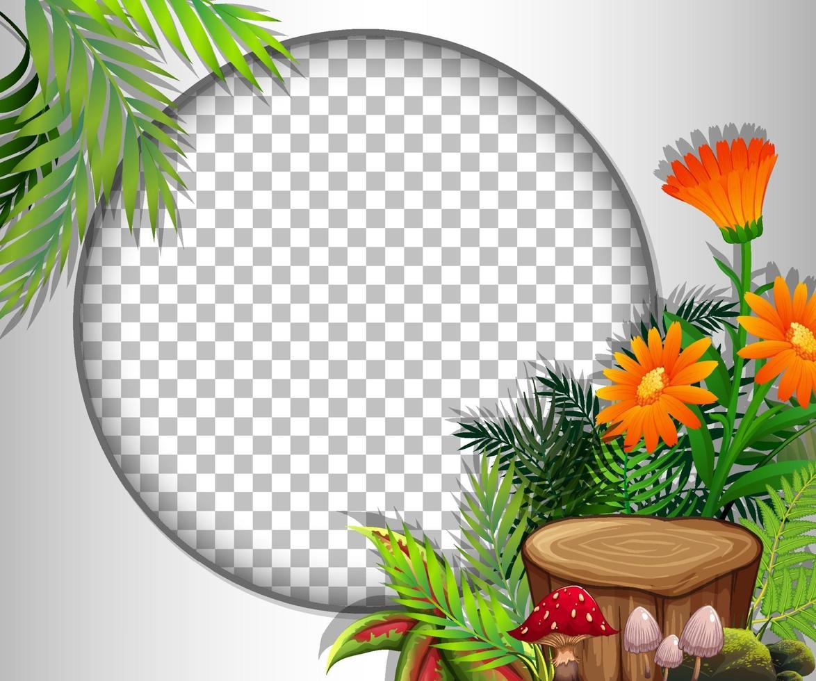 Round frame with orange flowers and leaves template vector