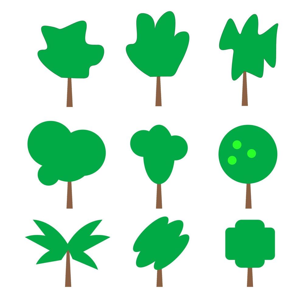 icono de árbol verde conjunto ilustración plana vector