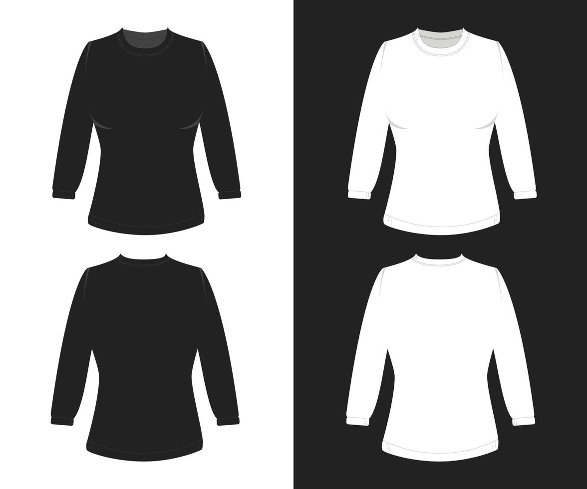 Mockup Plain Woman T-Shirt Sweater Set Black White vector