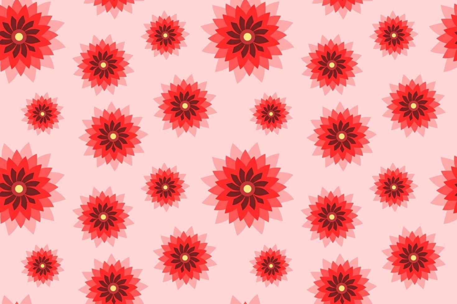 Dahlia Red Flowers Abstract Flat Illustration. Seamless Pattern Design vector