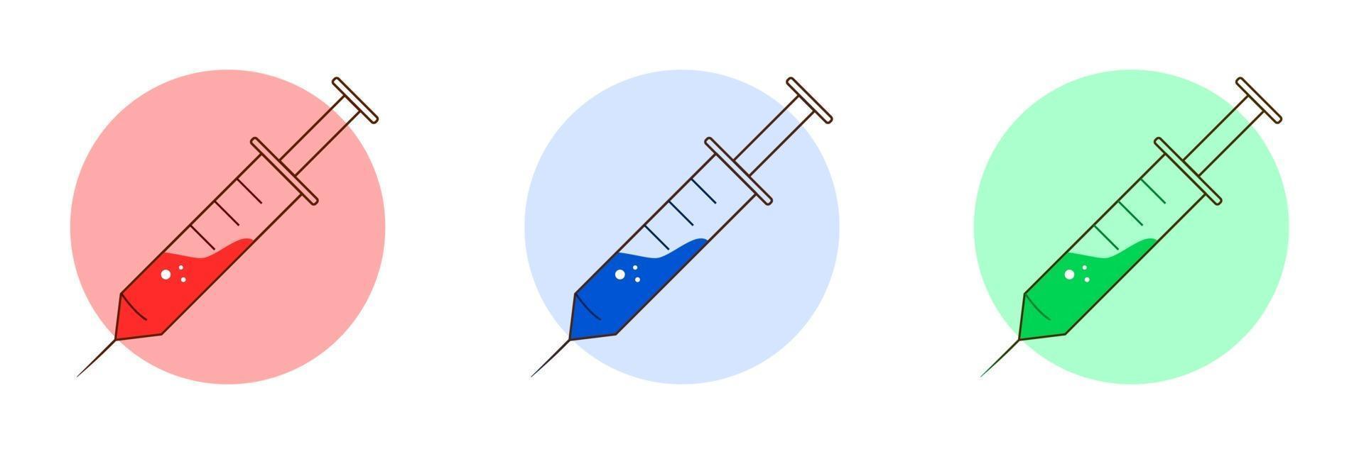 Injection vaccine red, blue and green set design flat illustration vector