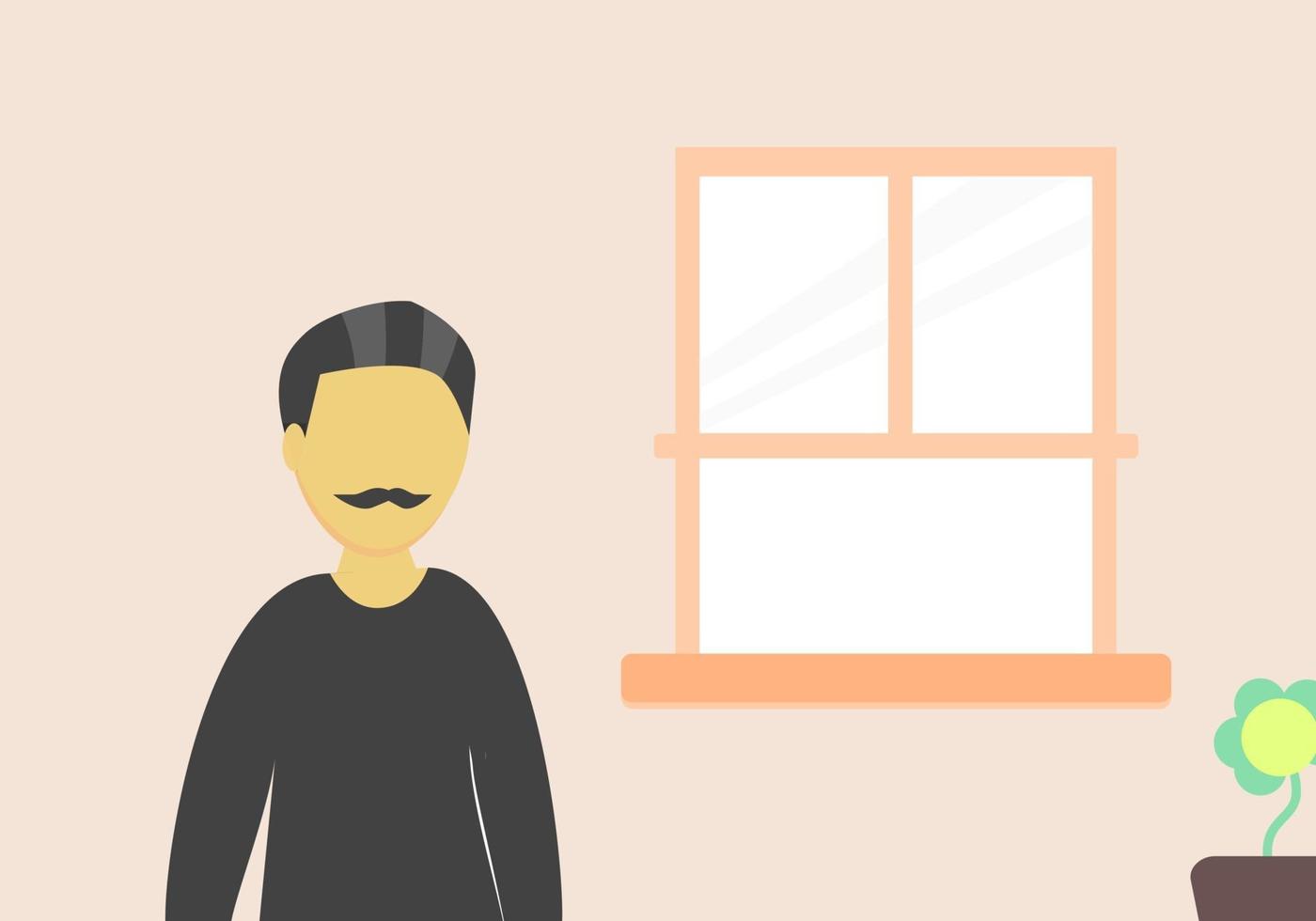 Father at Home with Window and Flowers Flat Design vector