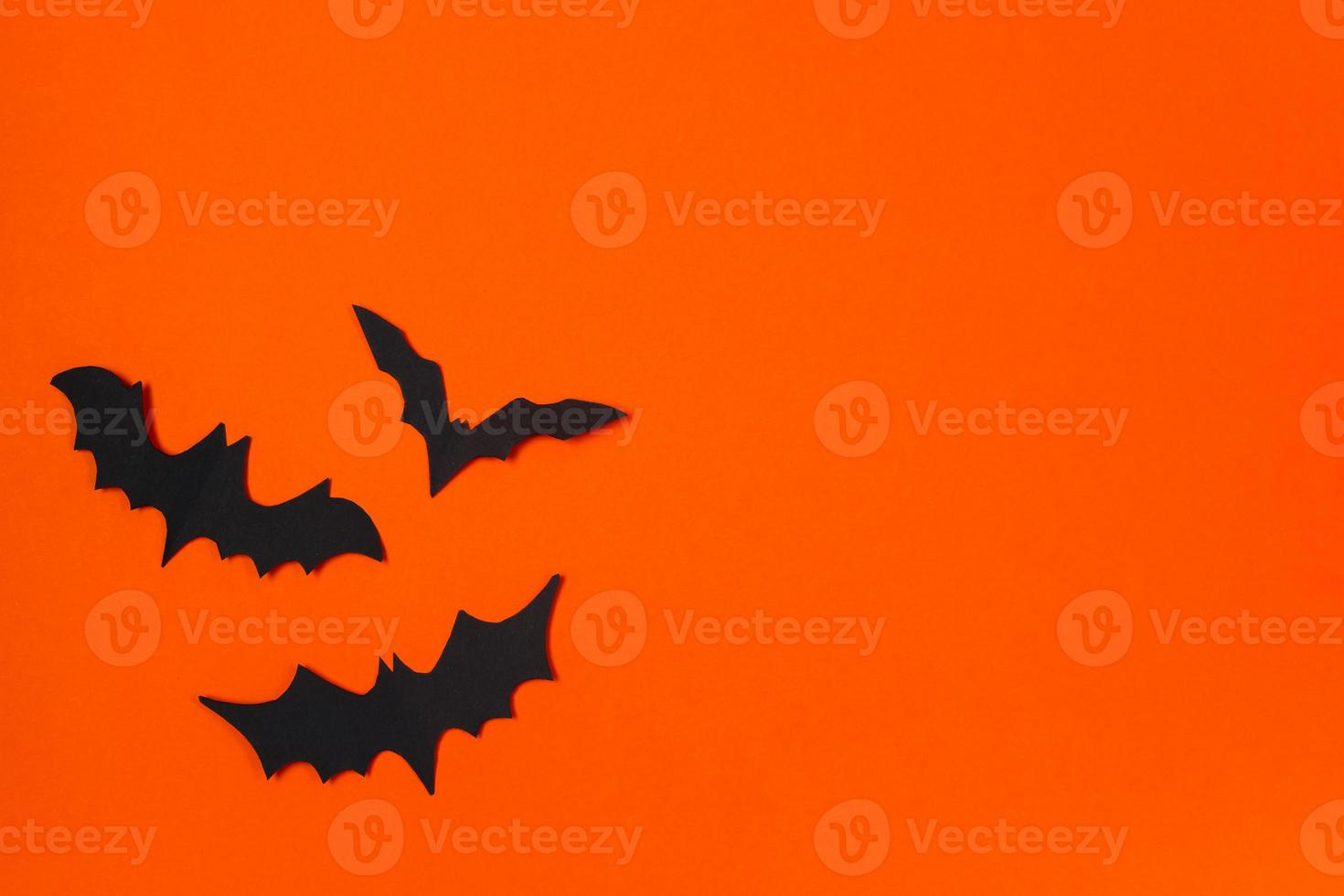 Halloween concept. Festive decorations. Bats on orange background. photo