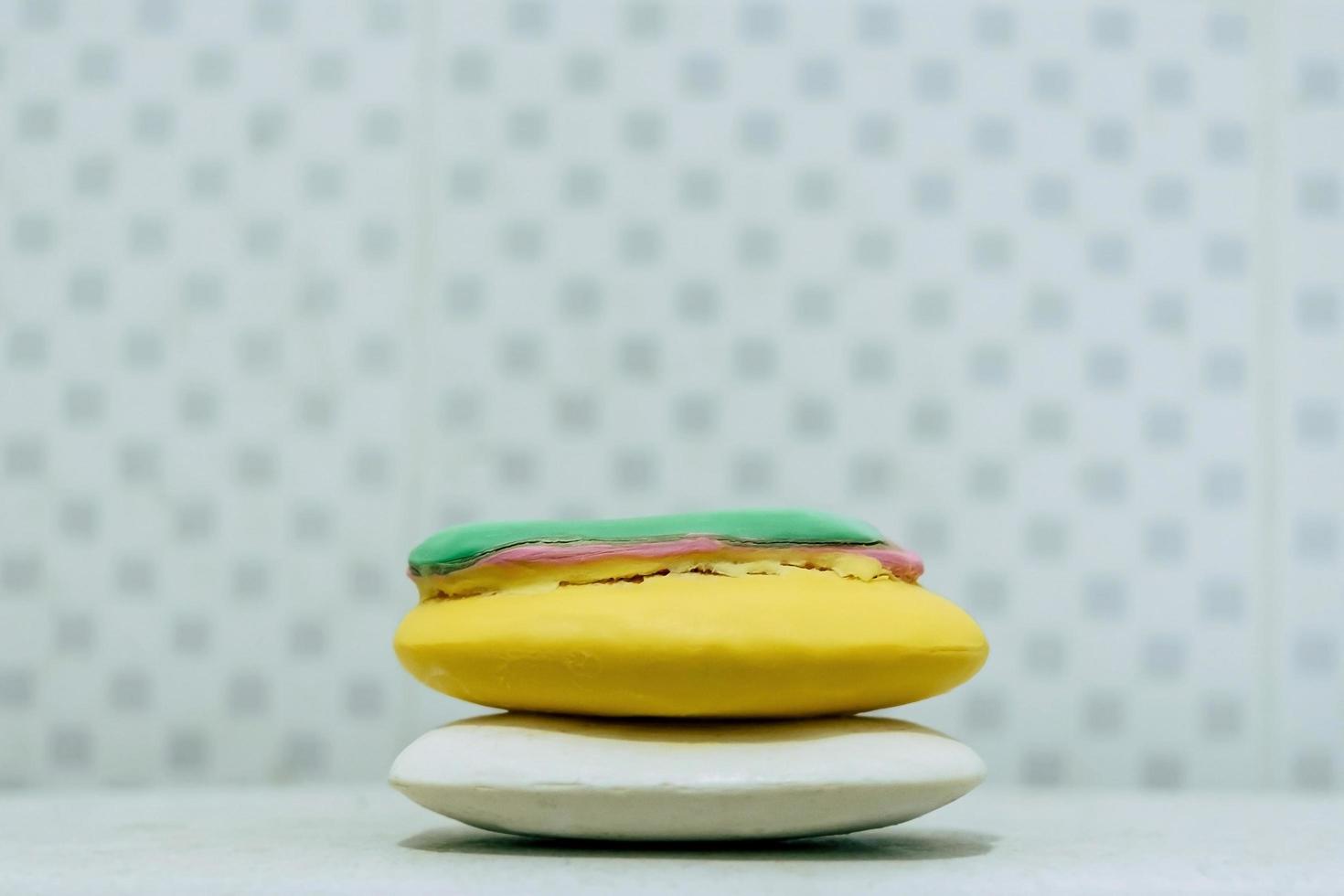 Layer of soap and colorful soap in the toilet and bathroom. photo