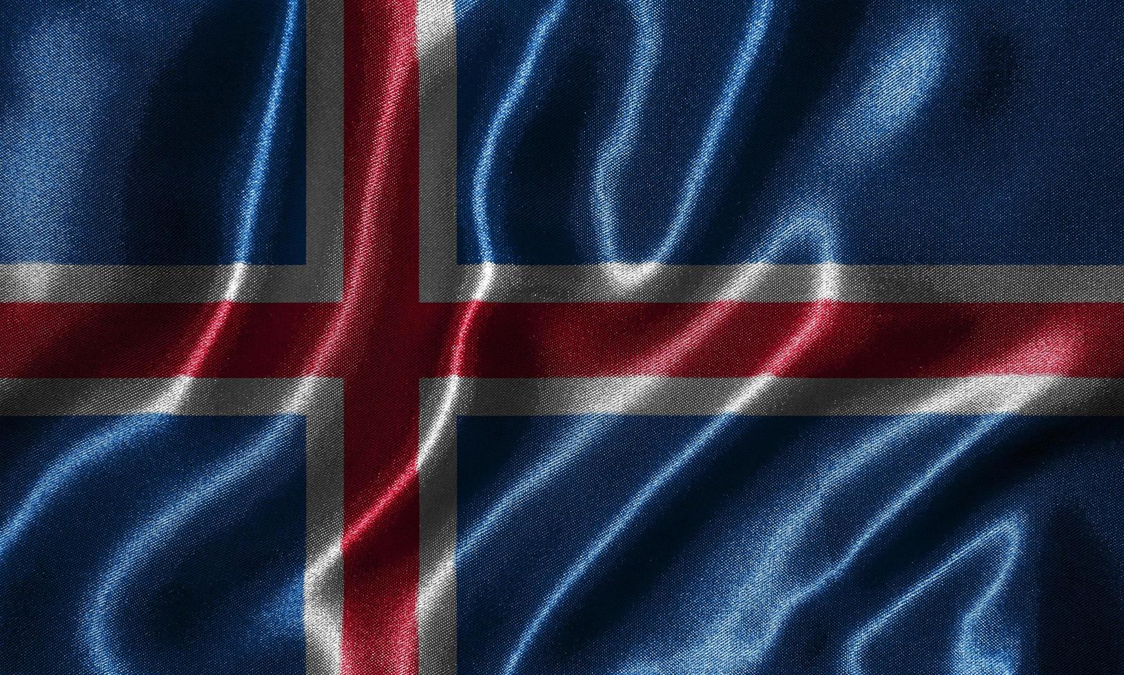 papel pintado de la bandera de islandia y bandera ondeando por tela. foto