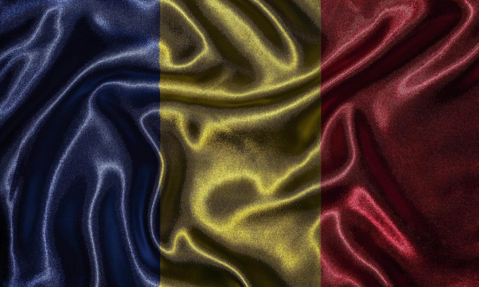 Wallpaper by Romania flag and waving flag by fabric. photo