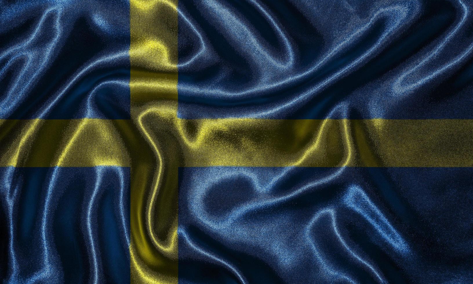 papel pintado por la bandera de Suecia y bandera ondeando por la tela. foto