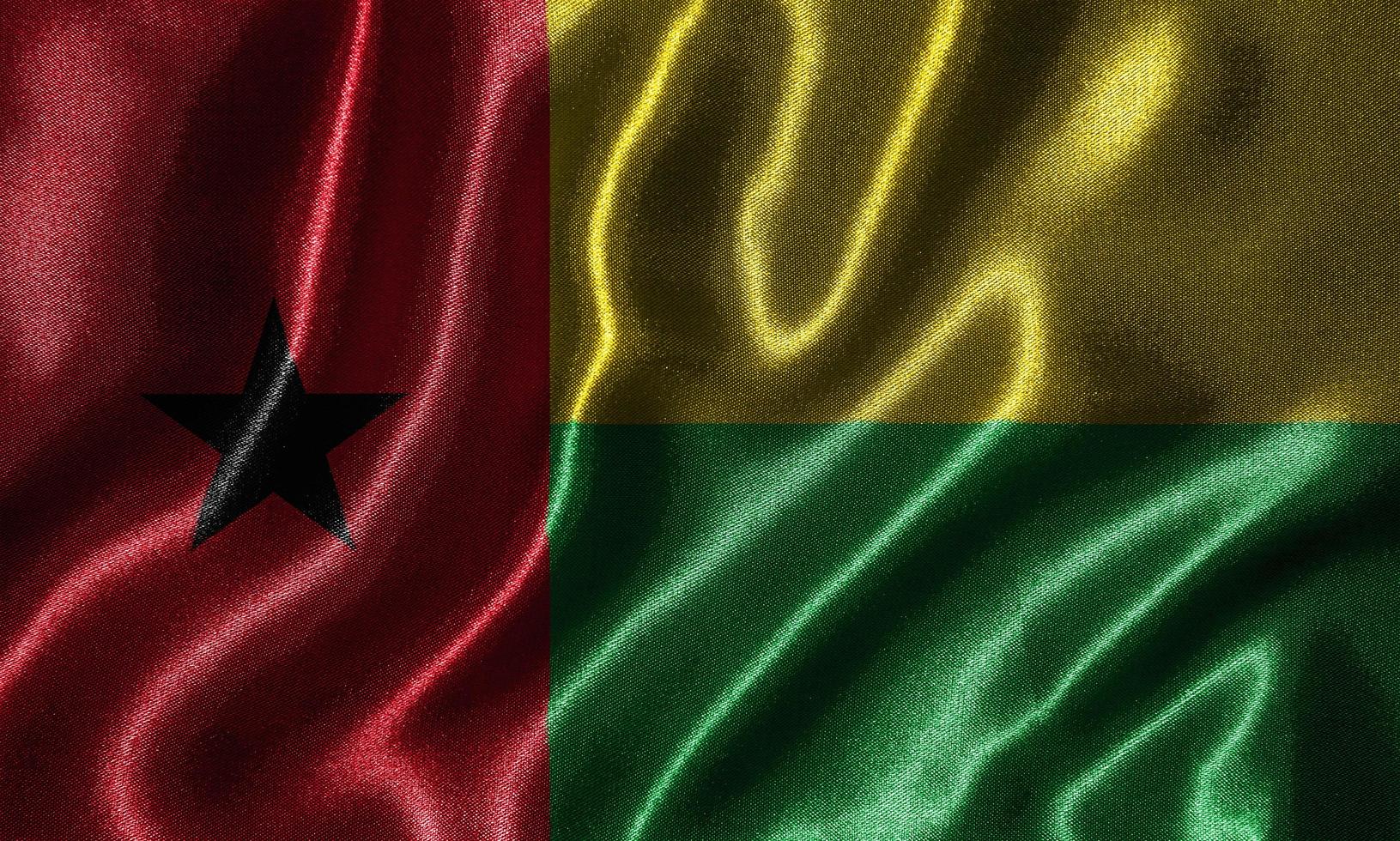 papel pintado con la bandera de Guinea-Bissau y bandera ondeando con la tela. foto