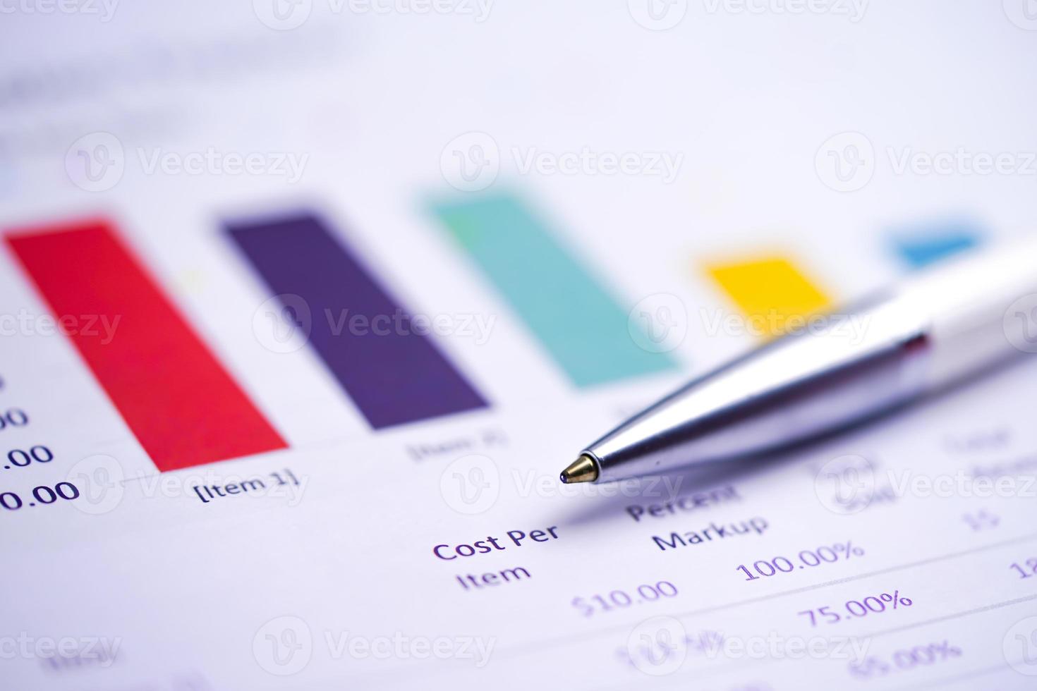 Pen on chart or graph paper. Financial account business data. photo