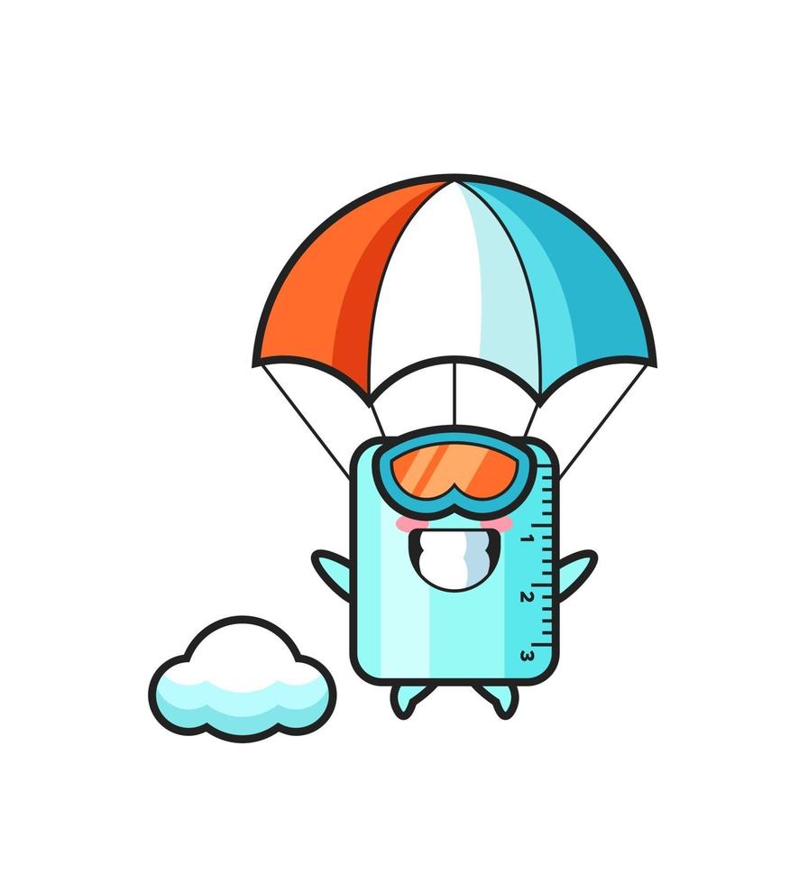 ruler mascot cartoon is skydiving with happy gesture vector