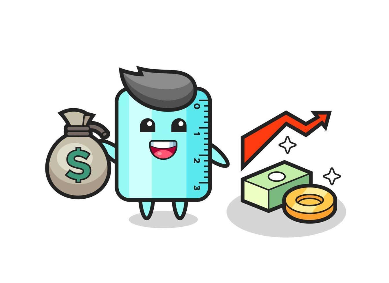 ruler illustration cartoon holding money sack vector