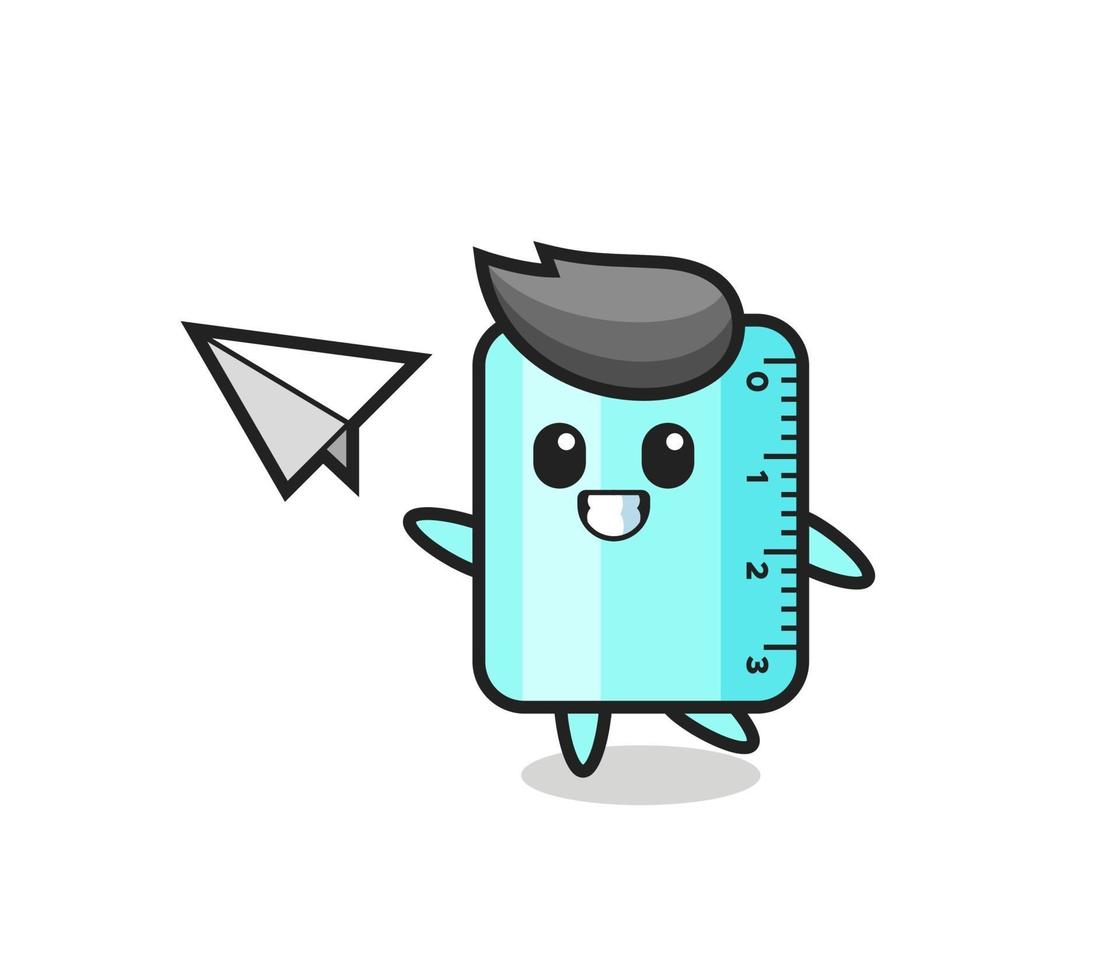 ruler cartoon character throwing paper airplane vector